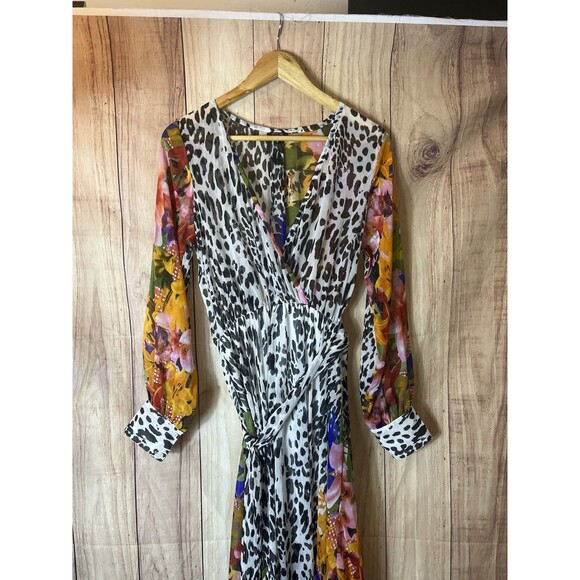 Spy Zone Exchange Dress Women’s Size Medium Animal Floral Print Sheer Maxi - Picture 2 of 12